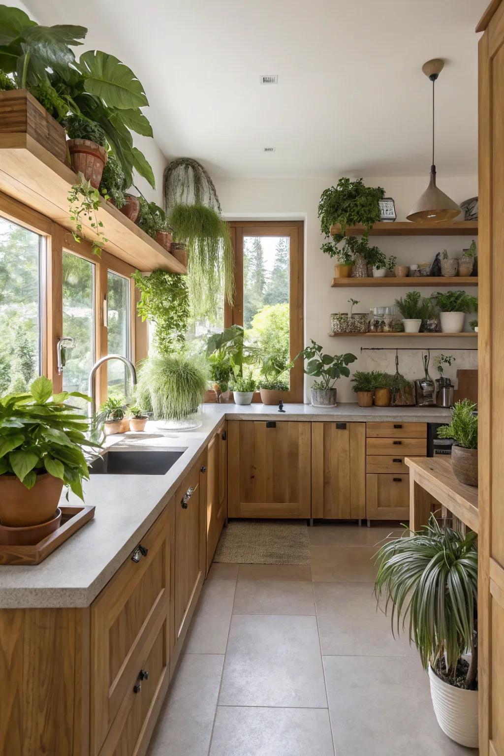 Natural elements like plants contribute to warmth and life.