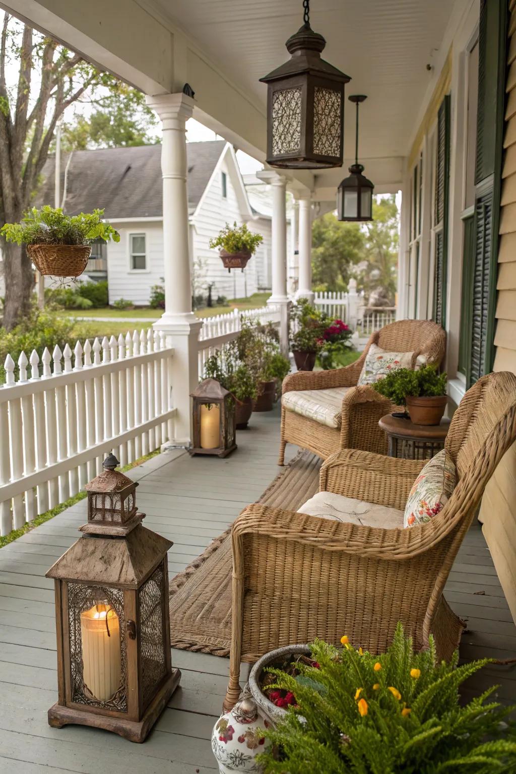 Charming heirloom pieces composing a distinctive porch aesthetic.