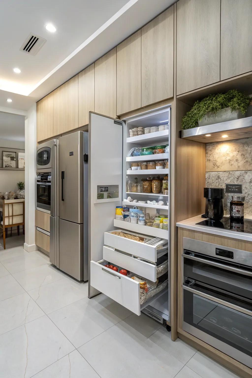 Hidden areas offer private and useful storage options.