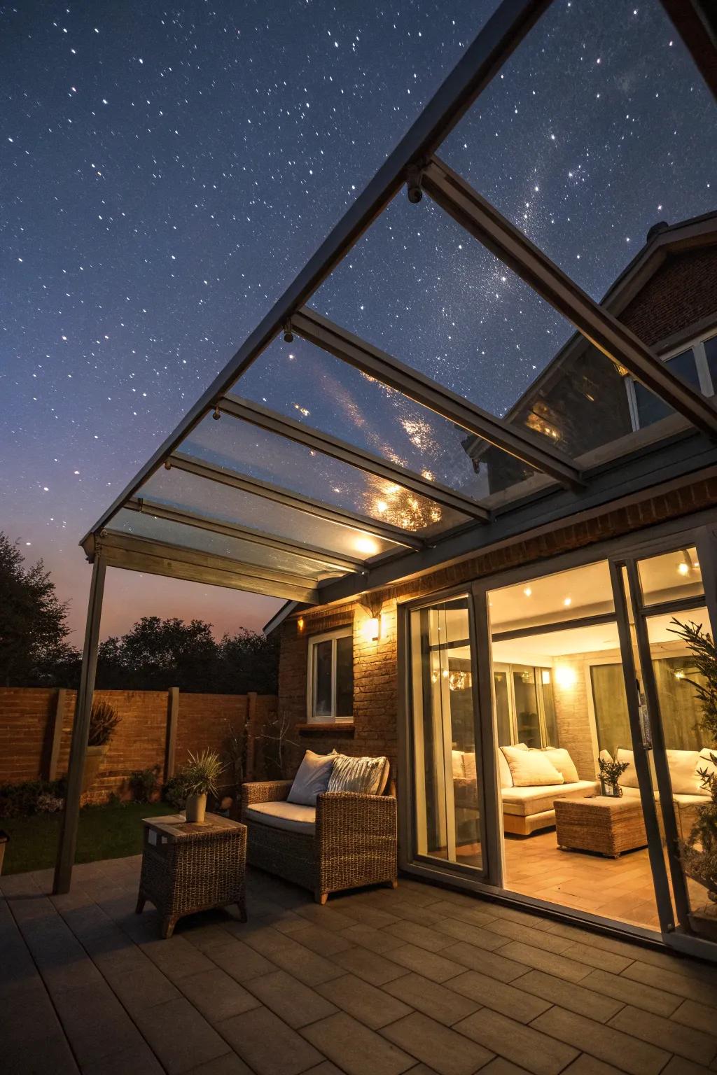 Enjoy the stars with glass top awnings.