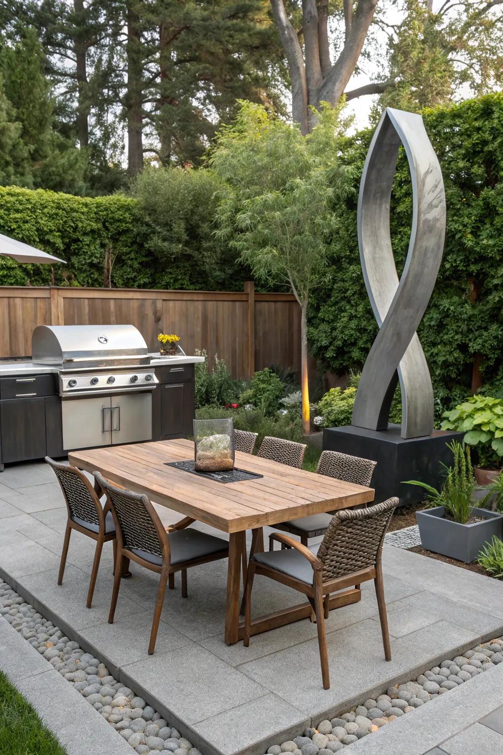 Art installations add a creative touch to your BBQ space.