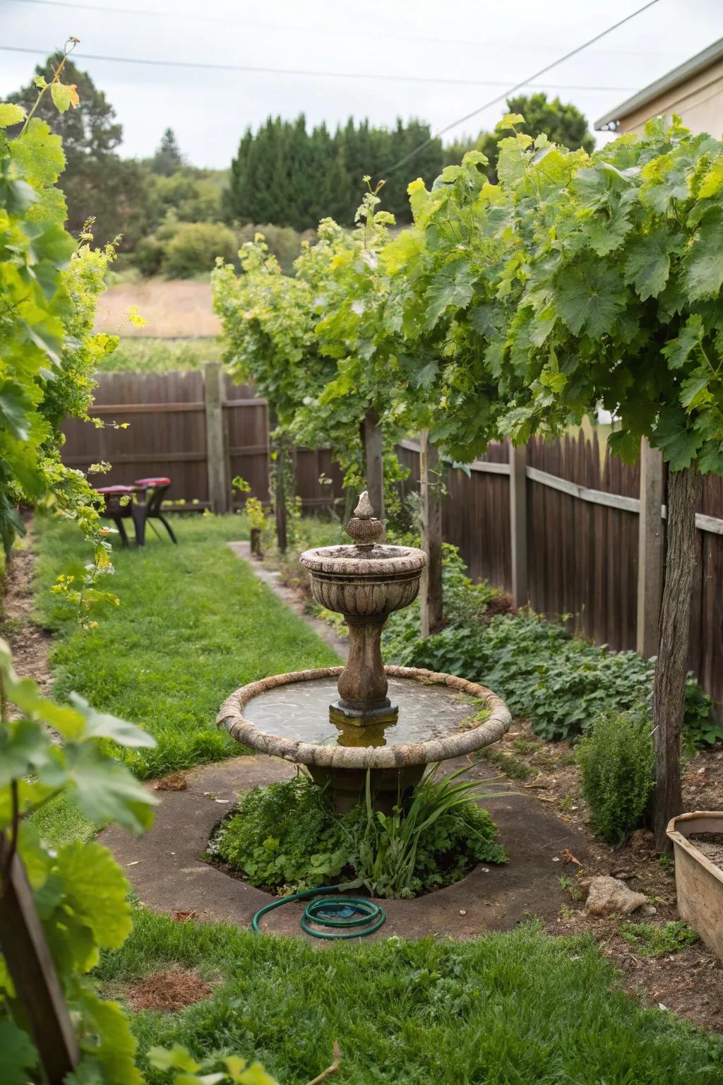 A water element enriches the vineyard’s serene ambiance.