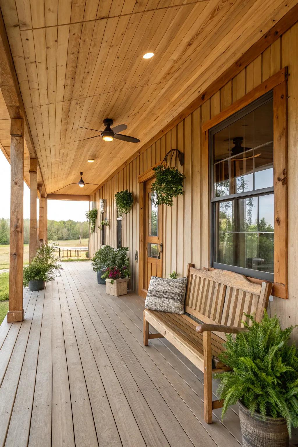 Natural wood accents add warmth and texture to your porch.