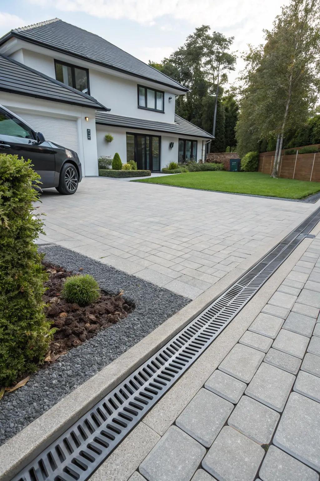 A driveway showcasing a smart water system for effective water management.