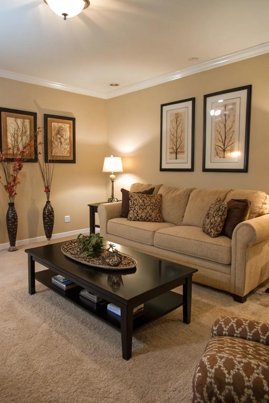 Black decor adds drama and contrast.