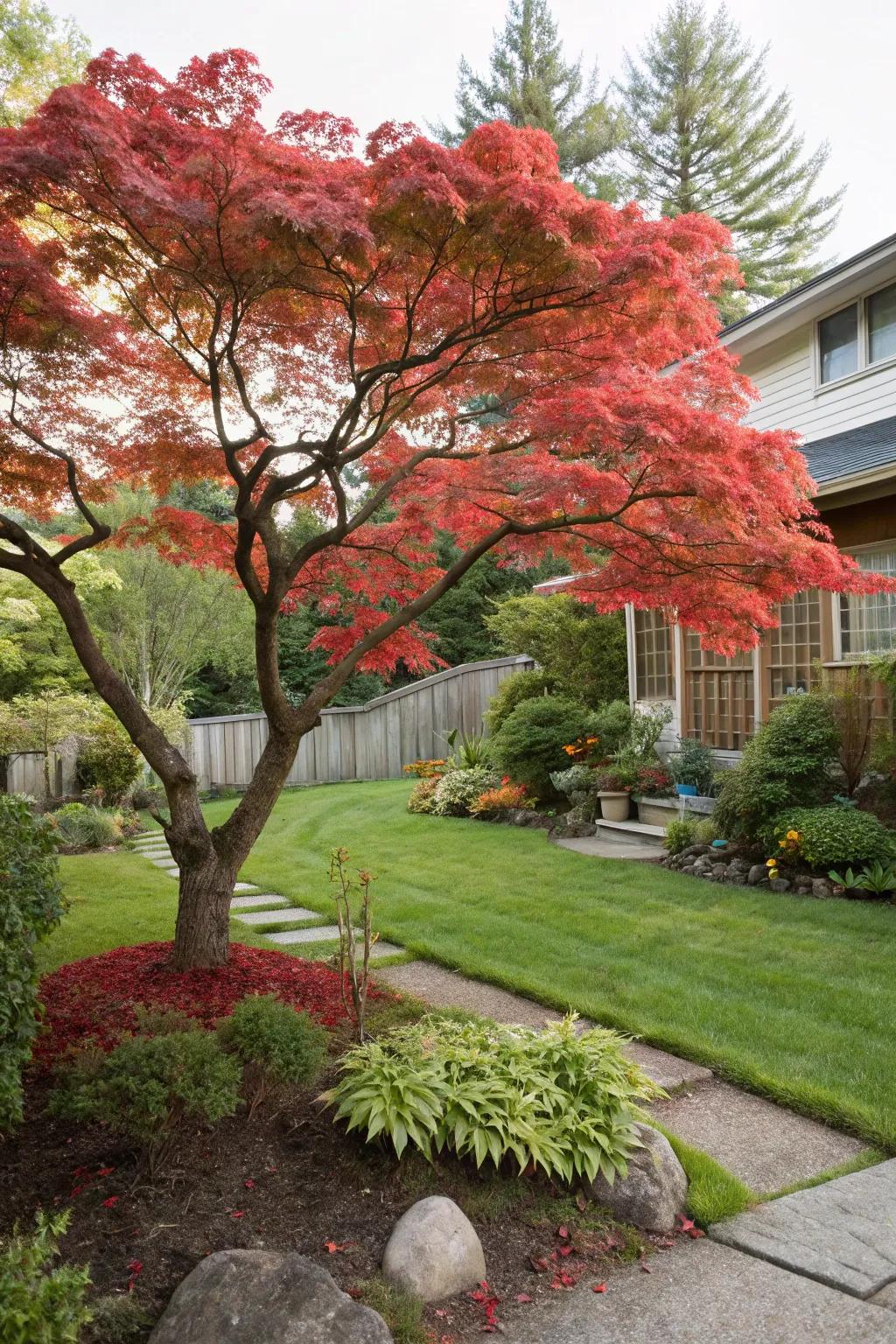 Japanese maple adds a stunning focal point.