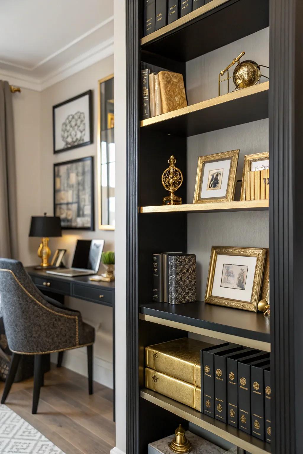 Ebony and gilded styling transforms your bookrack into a work of art.
