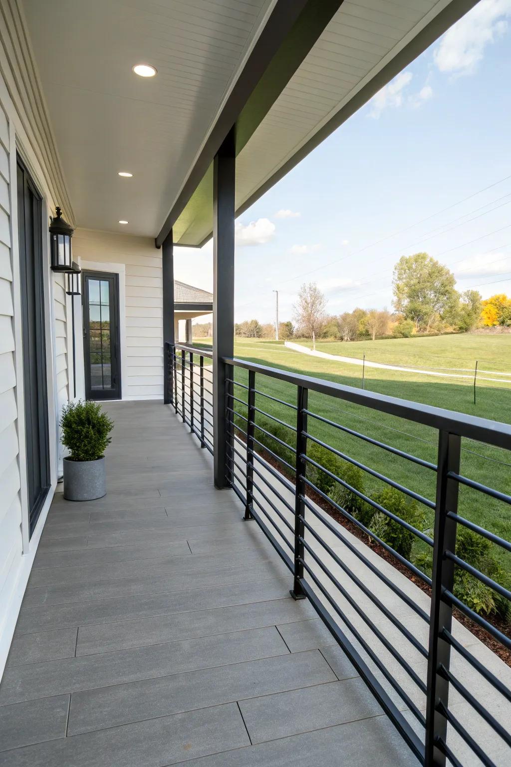 Horizontal lines in railings add a modern, streamlined touch.