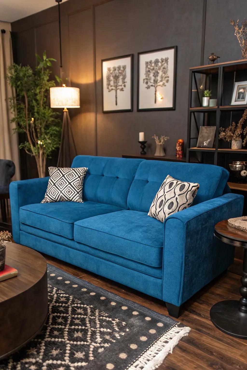 Dark accents add depth and drama to the living room.