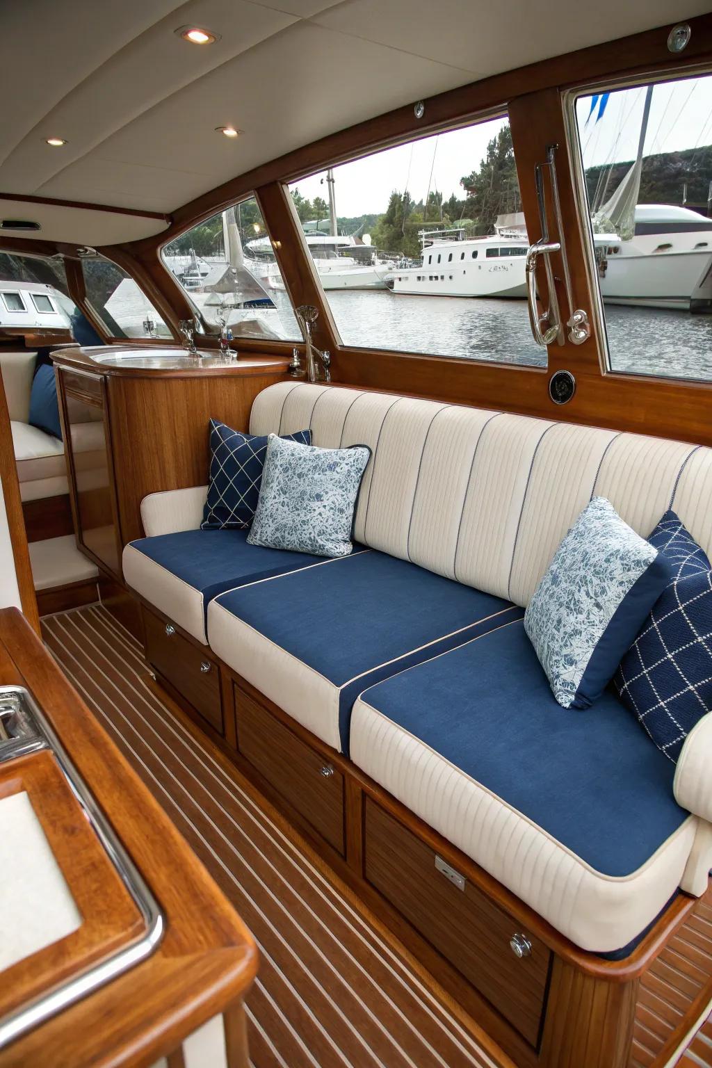 Bespoke fabrics add a personal touch to the seating area.