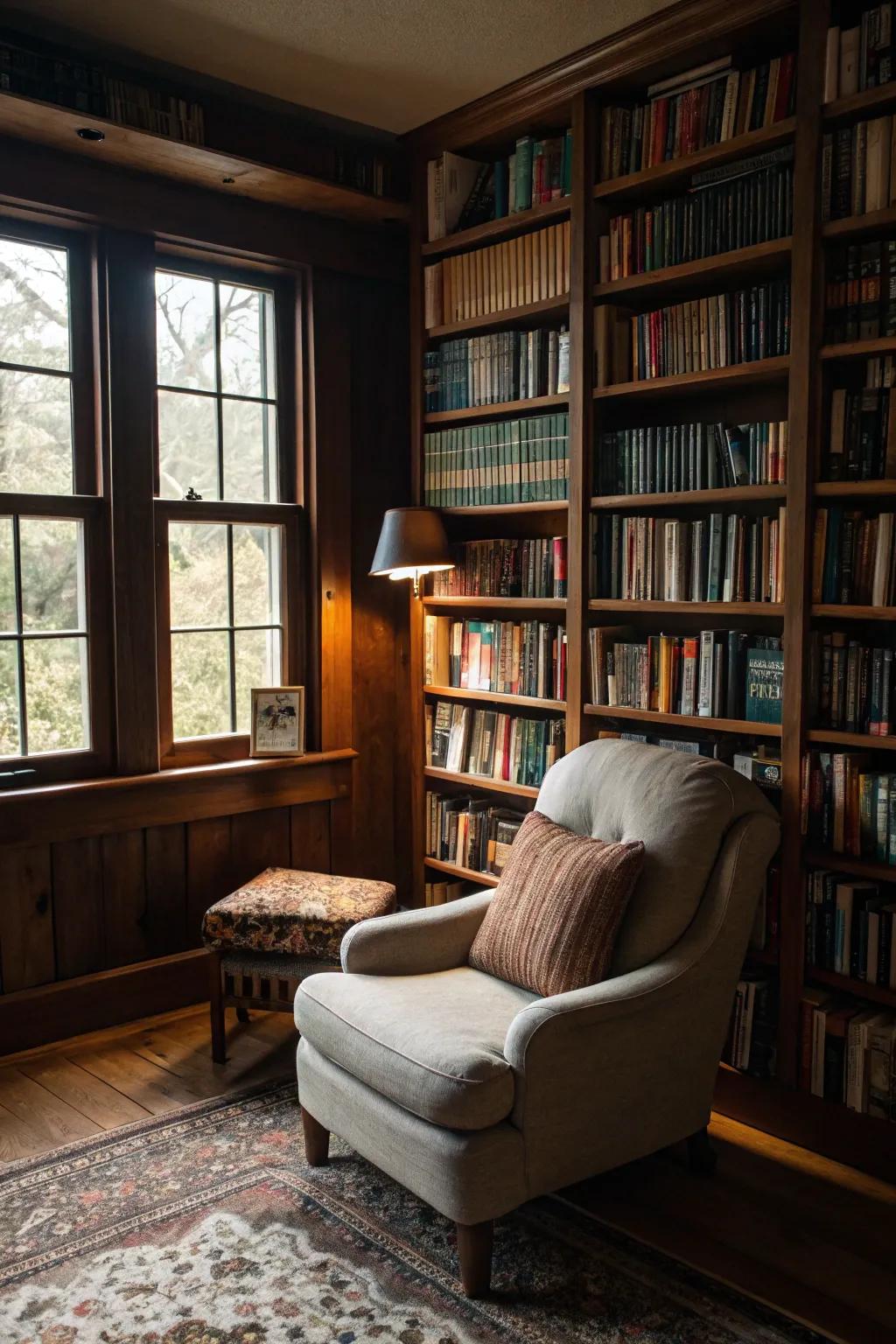 A corner library makes efficient use of space.