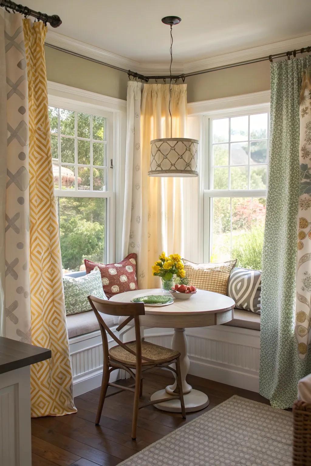 An eclectic mix of curtains adds character to your nook.