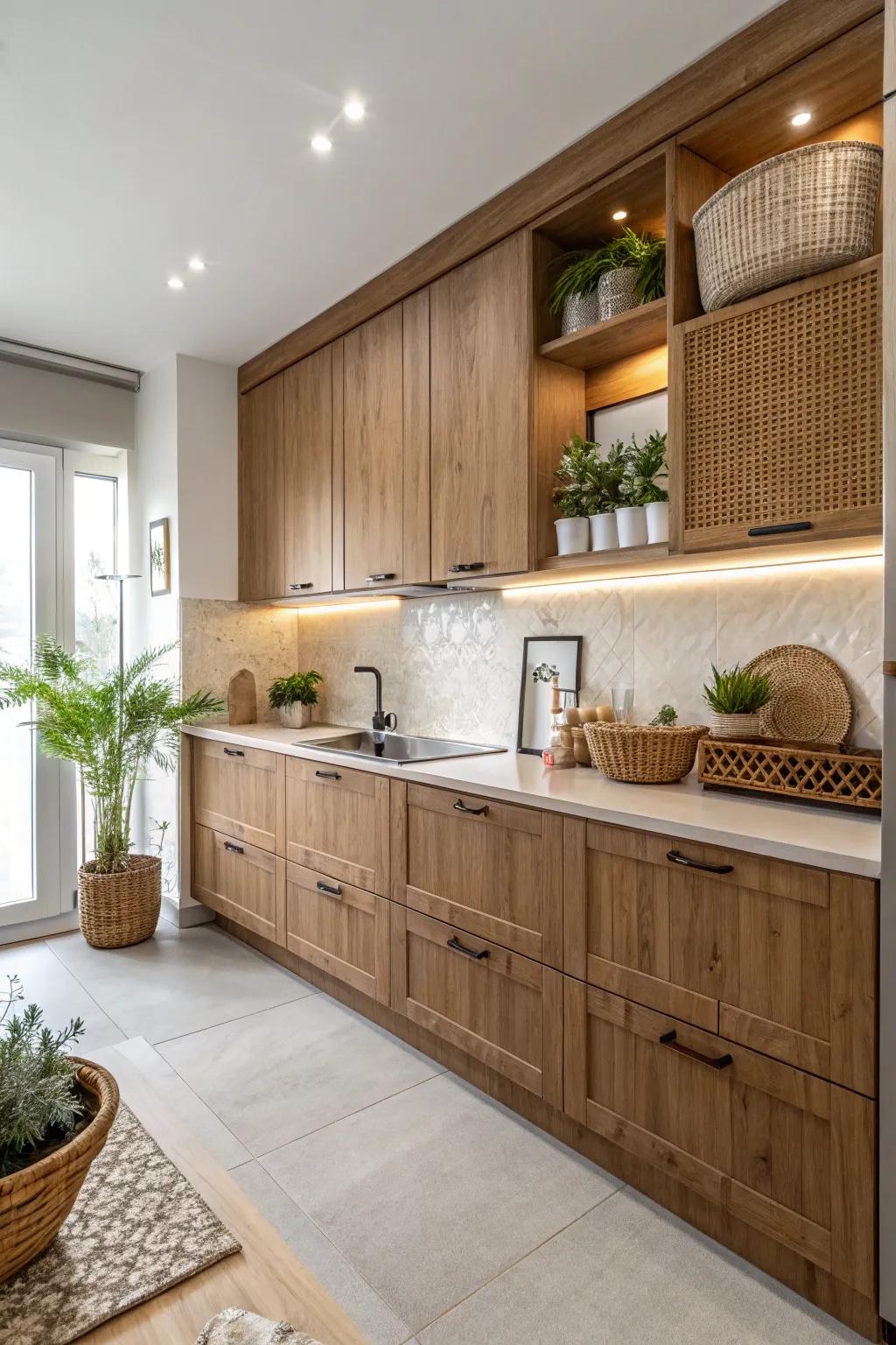 Embrace eco-friendly living with stylish brown cabinets.