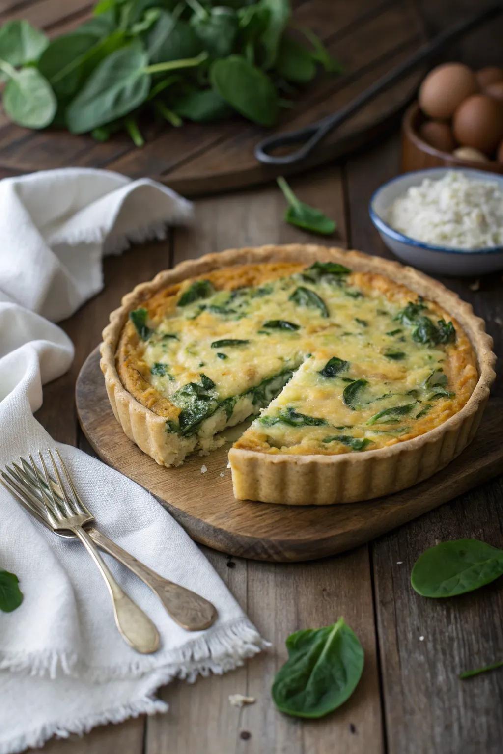 A savory quiche, versatile and delicious.