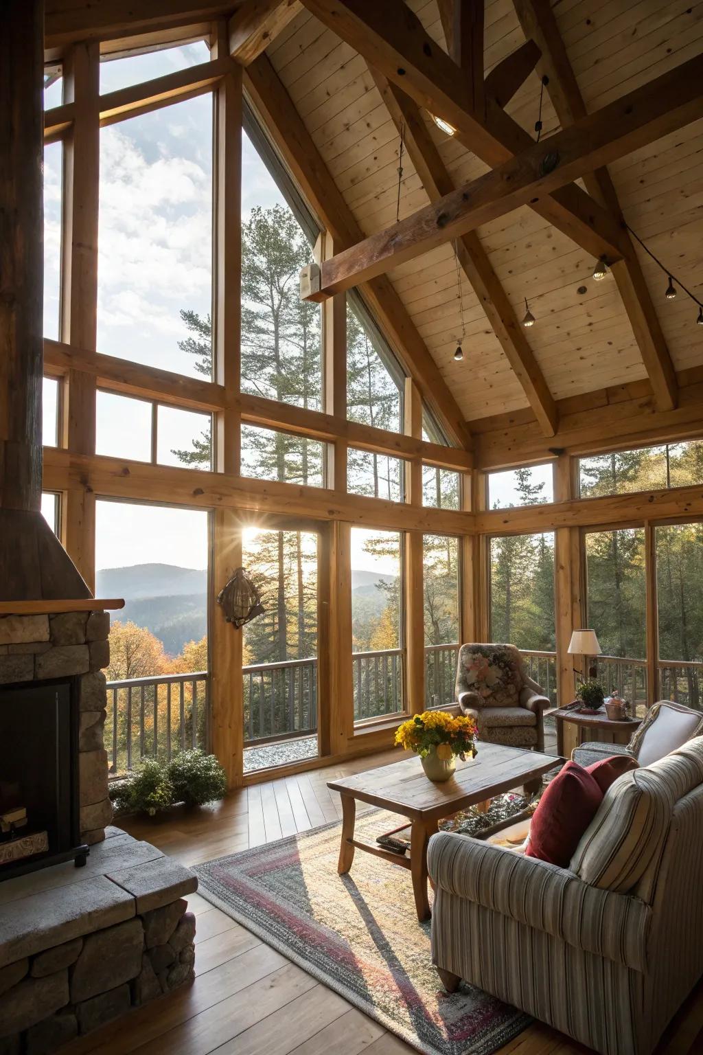 Open spaces with large windows connect cabins to the beauty of nature.