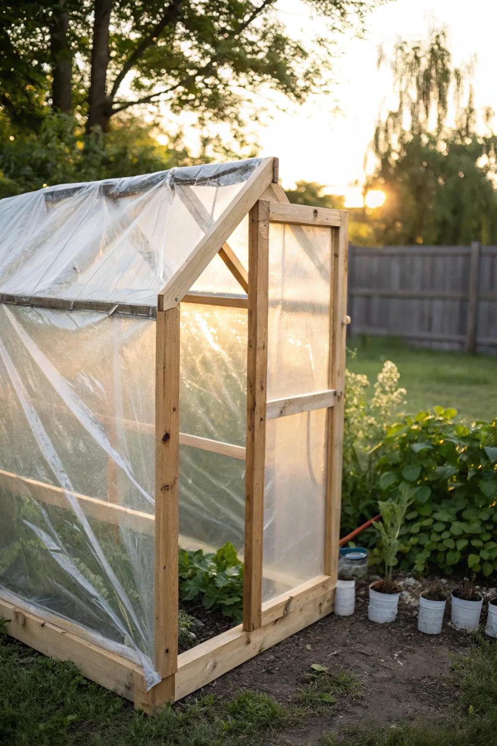Transform your garden with this simple, affordable DIY greenhouse using just plastic wrap and a wooden frame!
