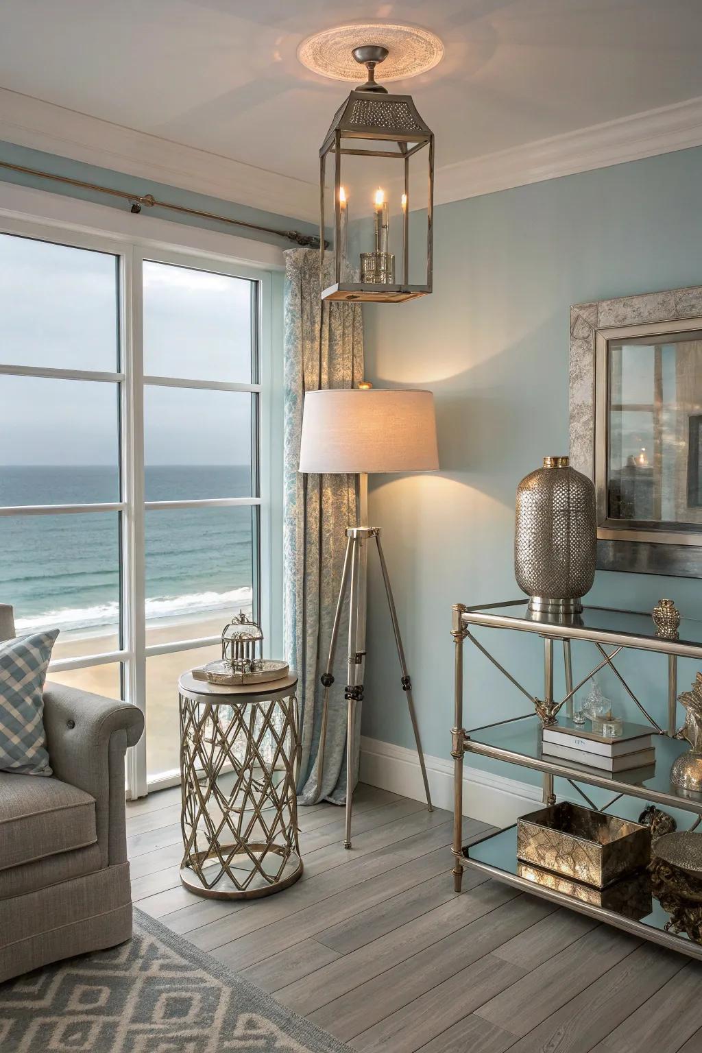 Metal accents introduce warmth and sophistication.