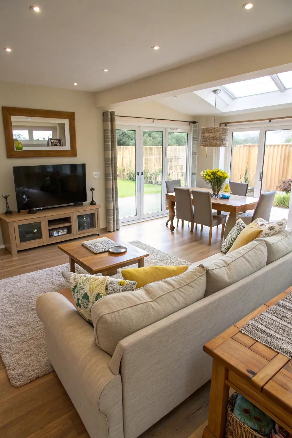 Utilize a corner sofa to define spaces within an open-plan layout effectively.