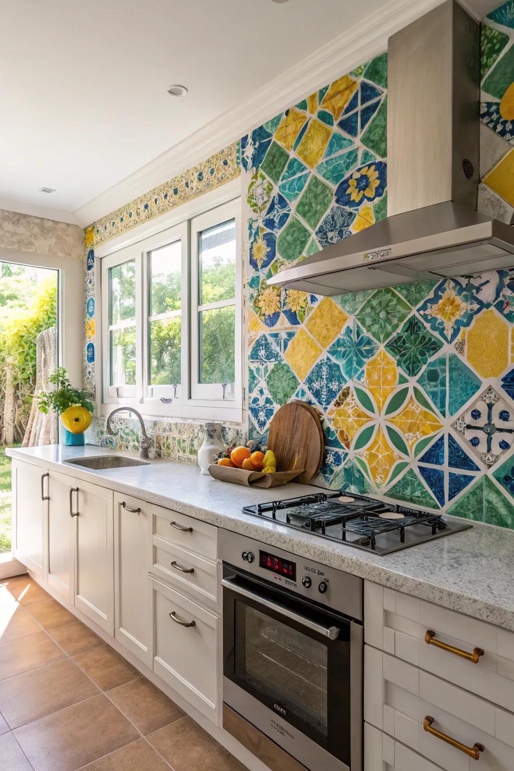 Colorful mosaics add vibrant energy and charm to kitchen spaces.