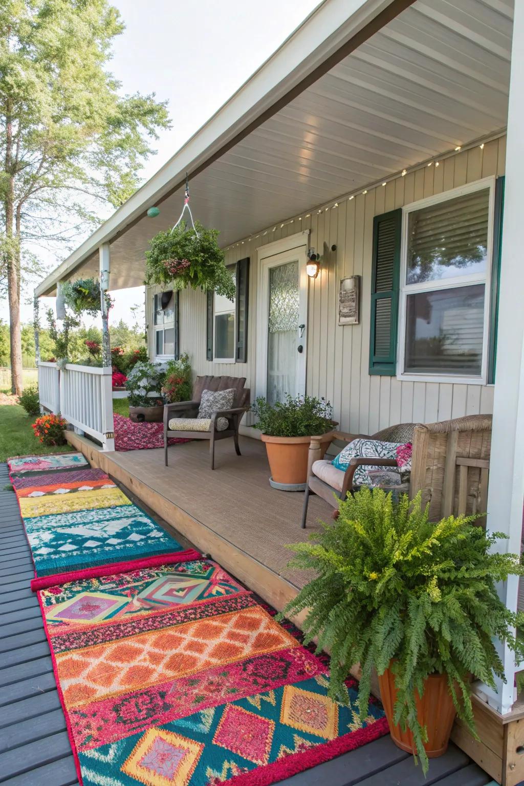 Outdoor rugs infuse your porch with color and coziness.