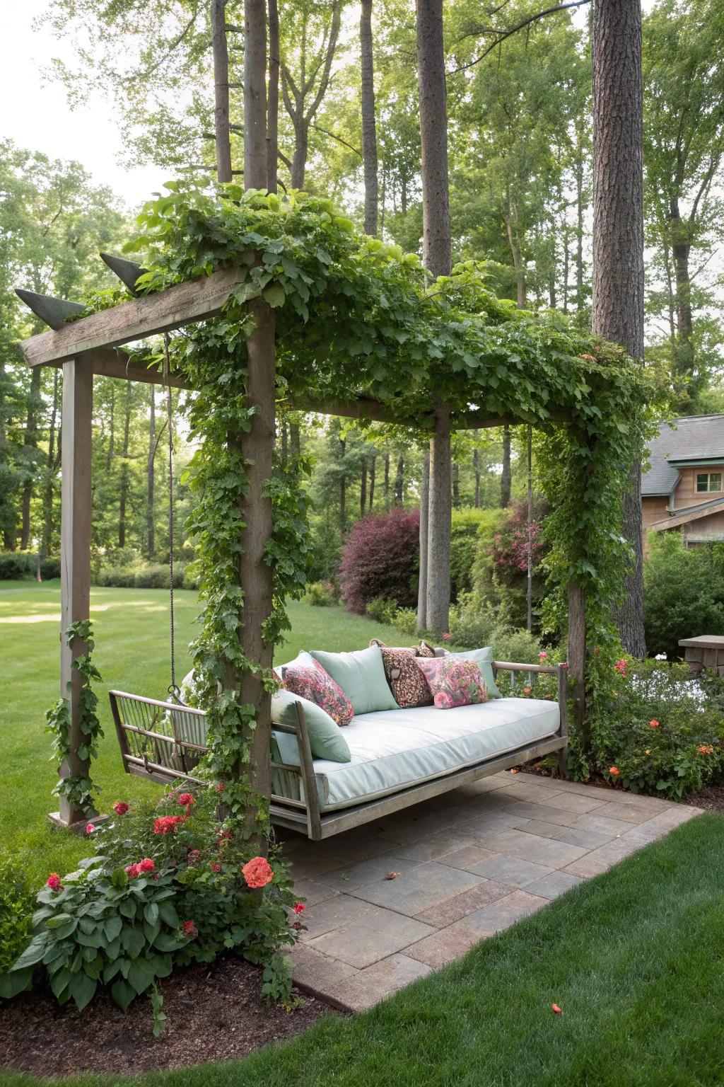 Swinging daybeds offer comfort and fun.