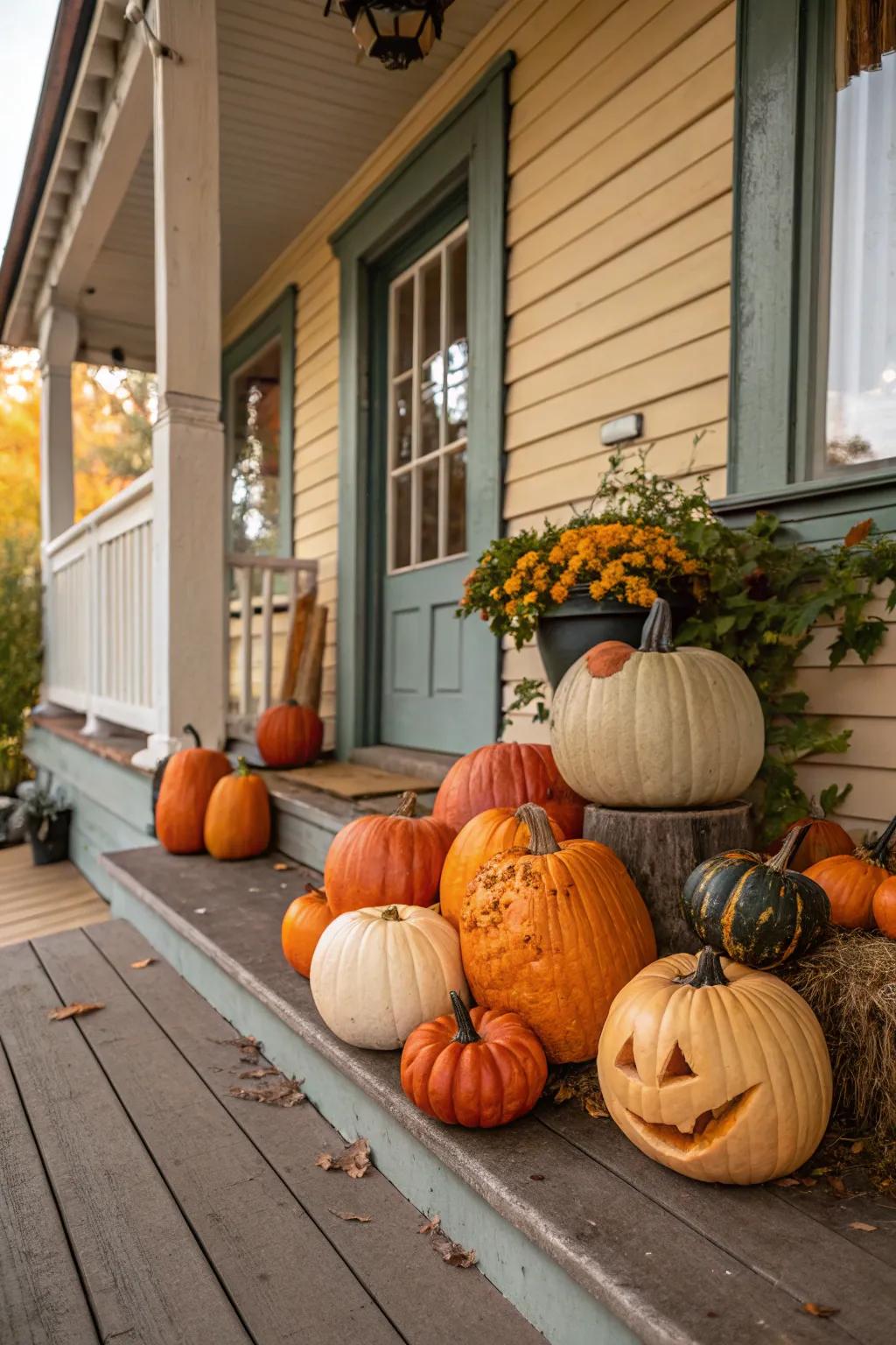 A vibrant gourd garden greets guests.