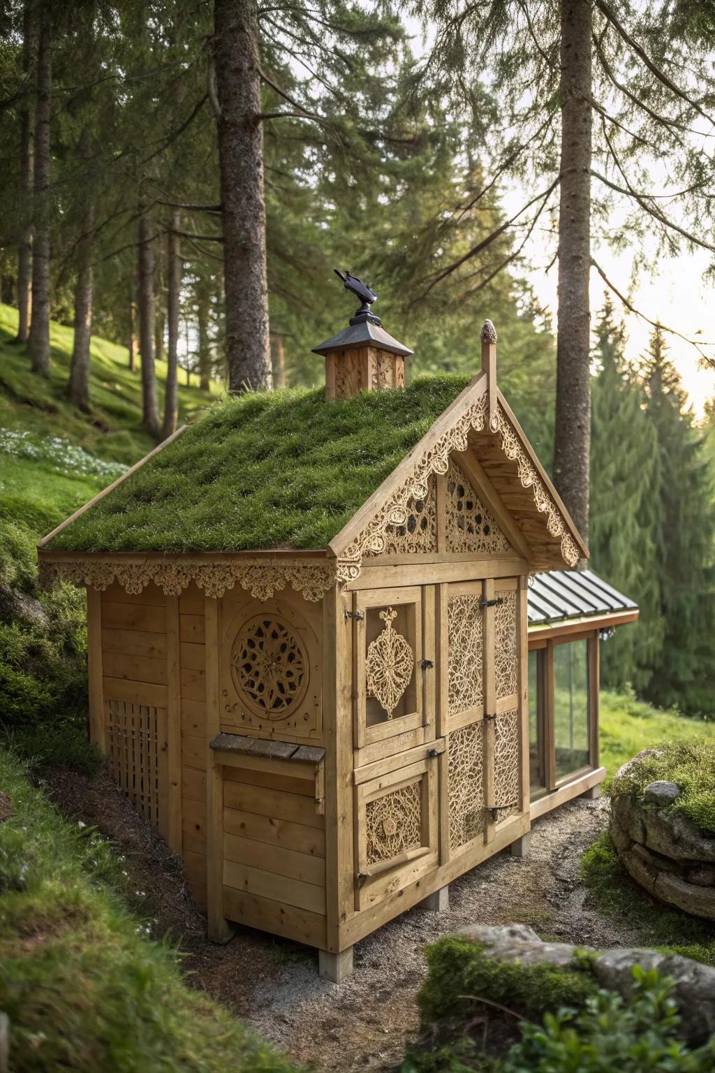 Transform your chicken coop into a mystical forest hideaway with natural elegance.