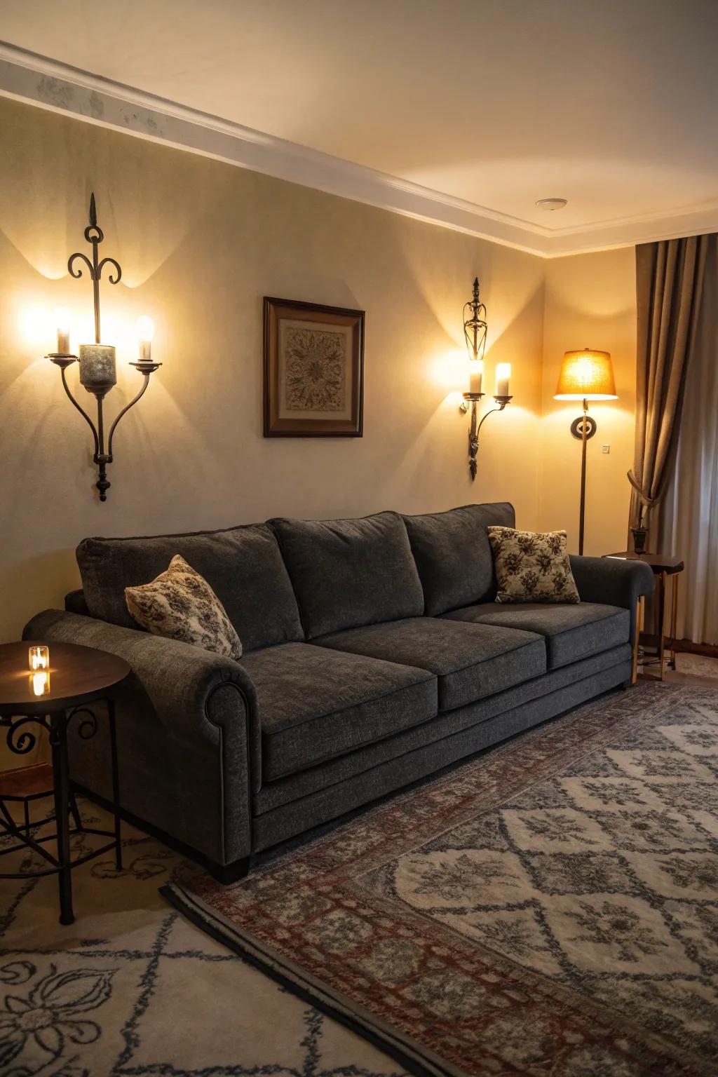 Relaxed lighting adds warmth and invites relaxation.