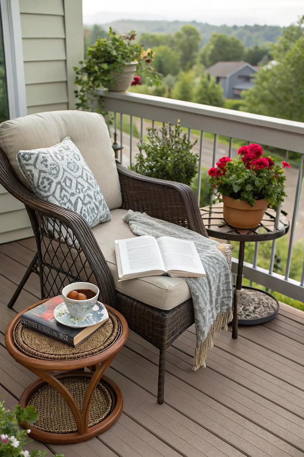 A hidden nook offers a peaceful retreat for reading and relaxation.