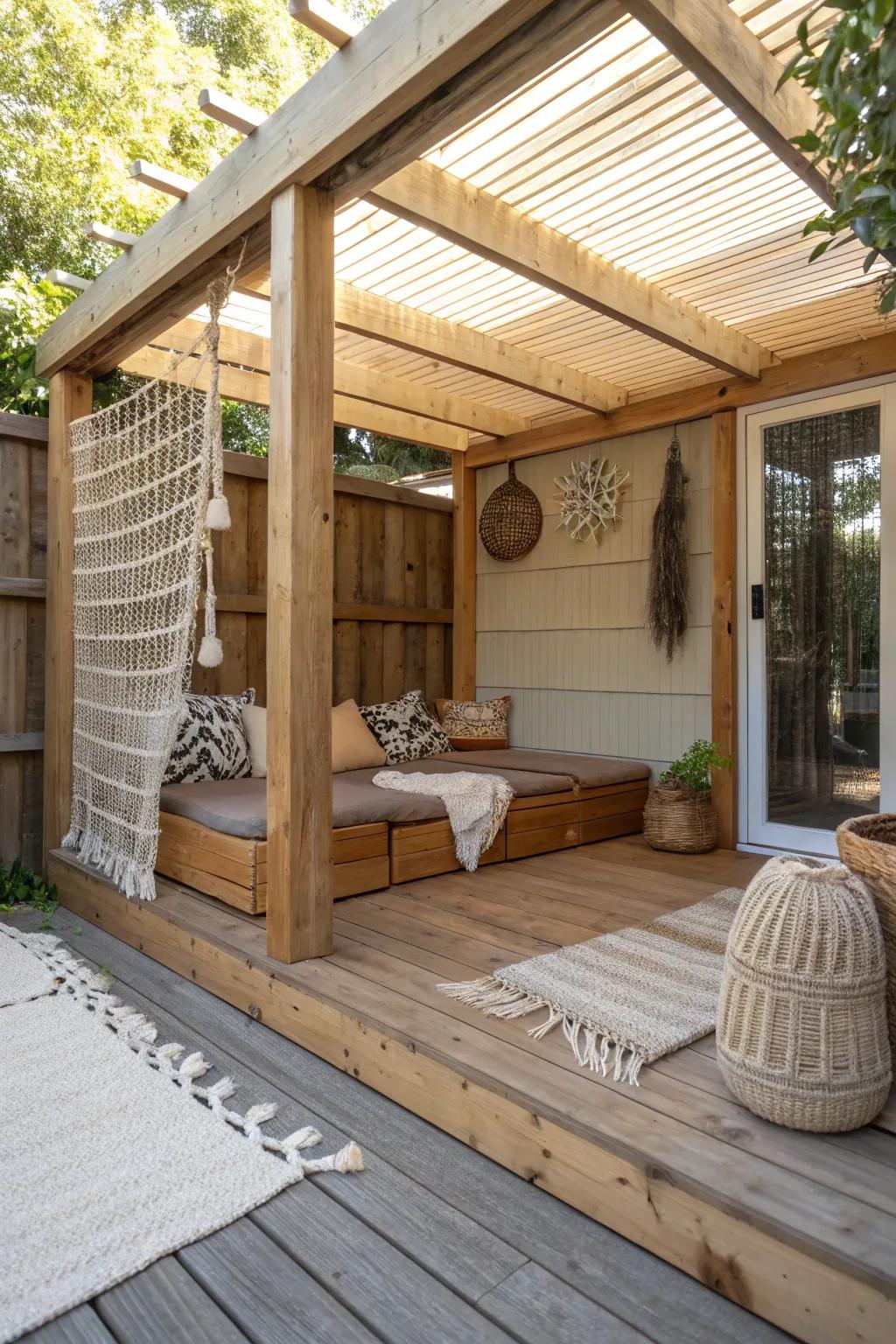 Discover the perfect summer retreat for your feline friends with an under-deck hideaway catio, where minimalist design meets natural beauty.