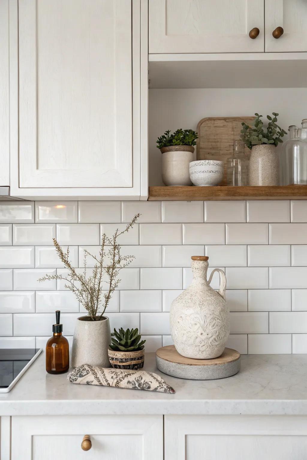 Elevate your kitchen with a charming ledge for small treasures. Embrace simplicity and style effortlessly.