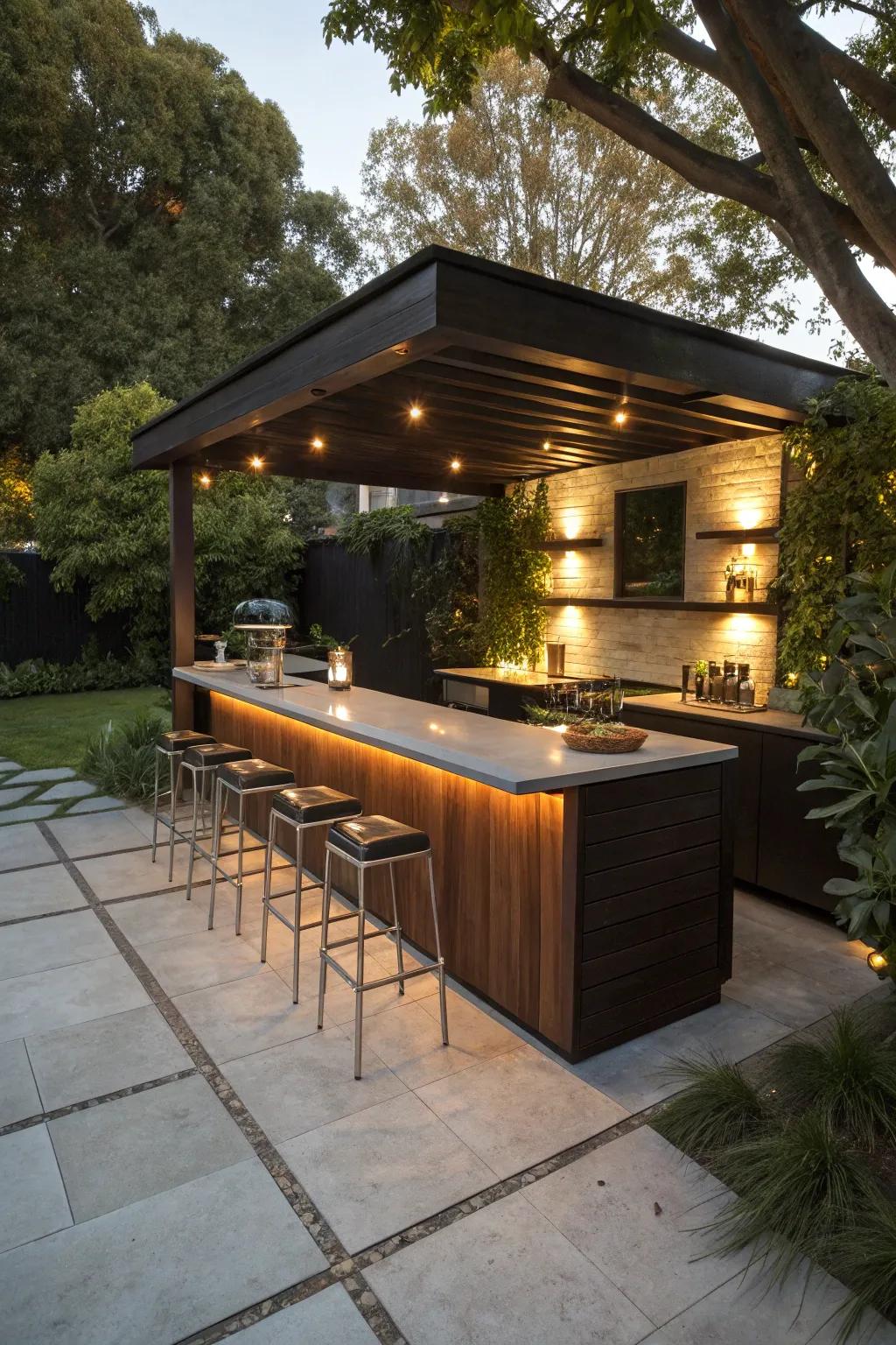 Transform your patio into an exclusive retreat with a sunken bar design.