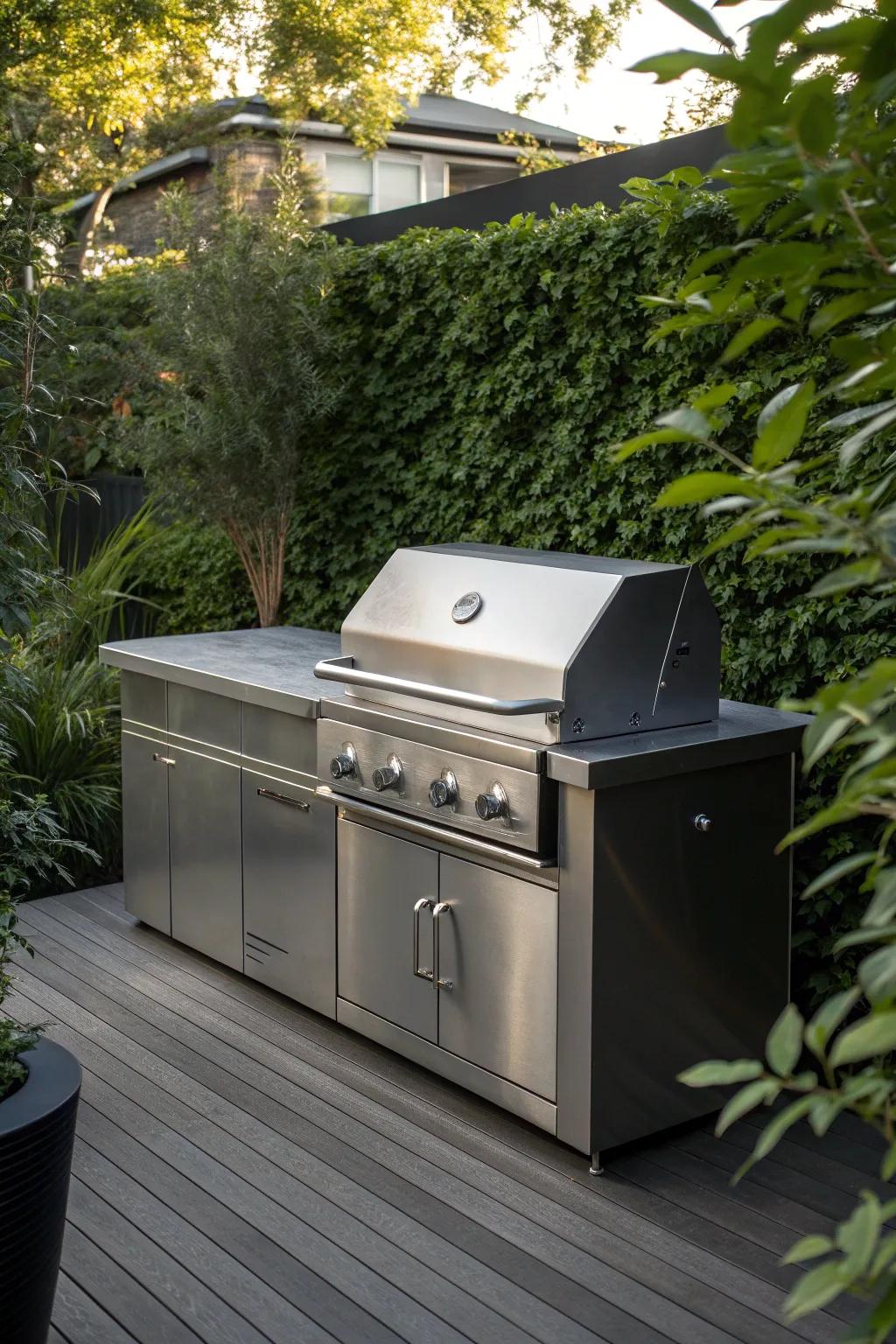 Elevate your outdoor cooking with a sleek, minimalist metal grill station.