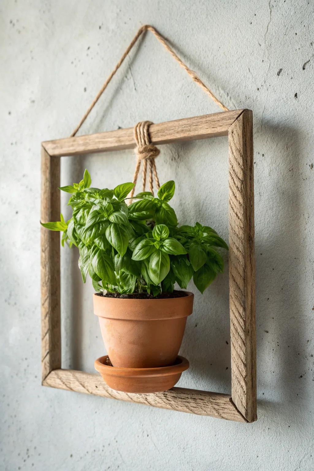 Elevate your patio with a chic herb wall—fresh basil at your fingertips, blending minimalism and Boho flair.