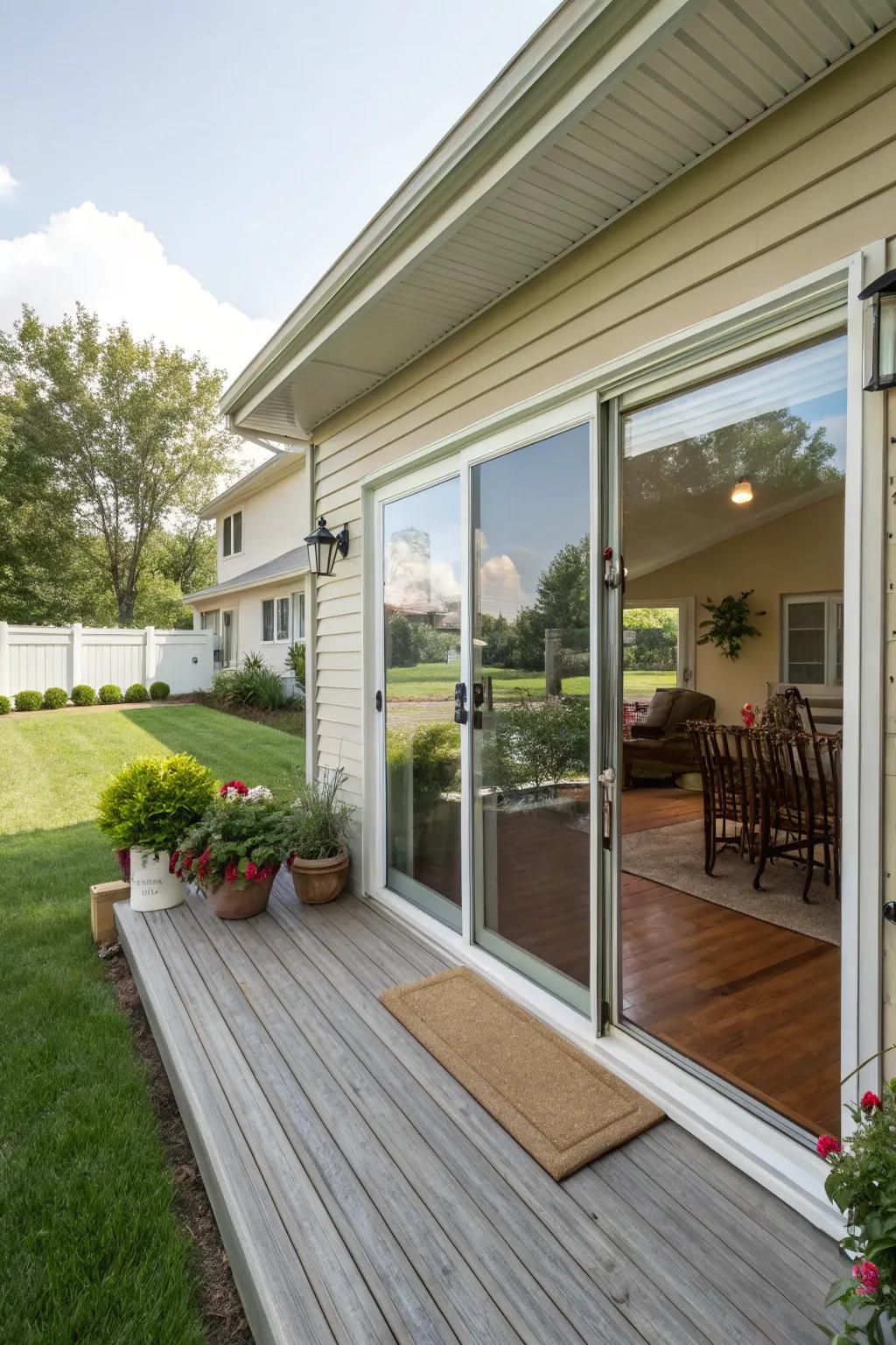 Sliding doors cultivate a seamless indoor-outdoor connection.