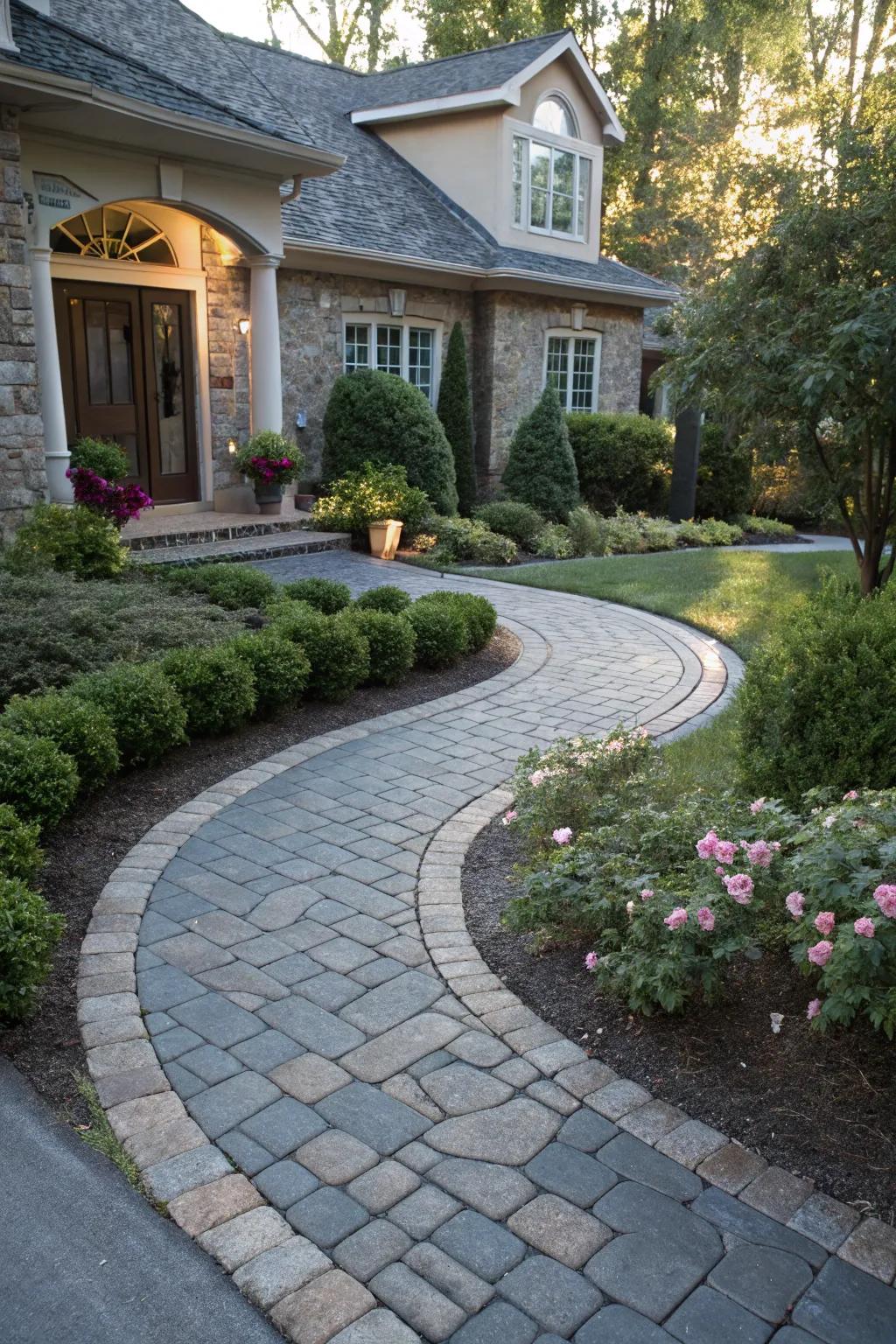 Curved paths add fluidity and grace to driveway aprons.