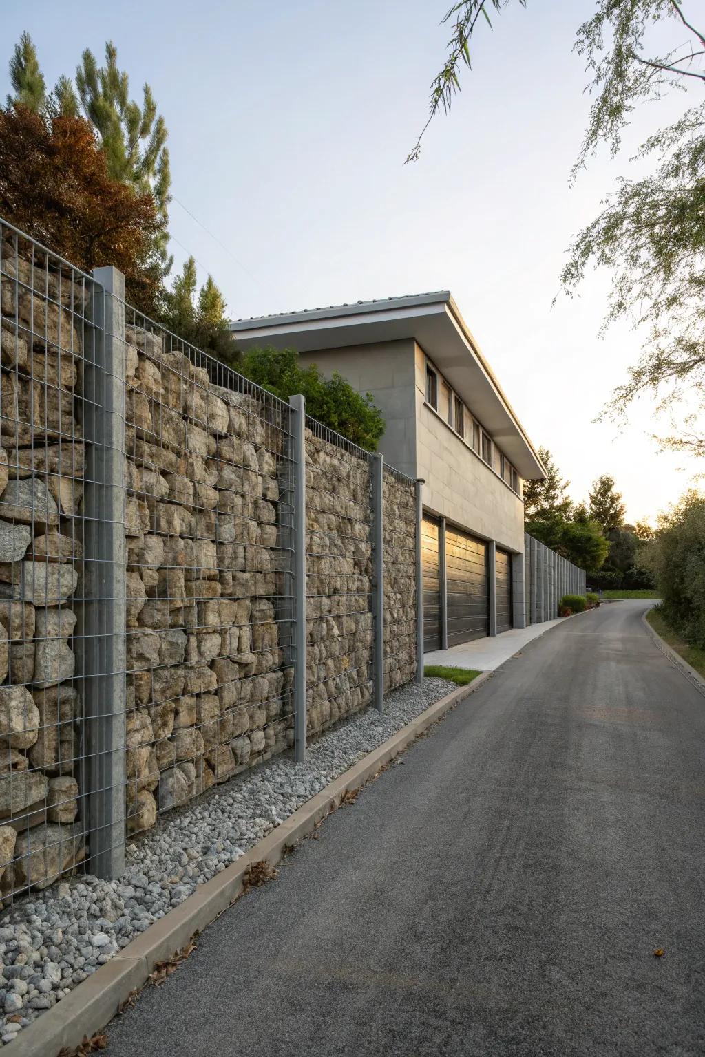 Gabion walls provide strength and a unique visual impression.