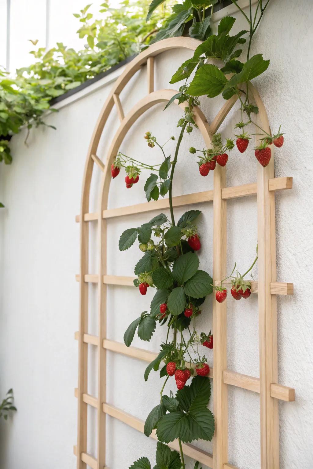 Elevate your garden with a touch of Scandinavian elegance – a trellis perfect for growing strawberries vertically and beautifully.