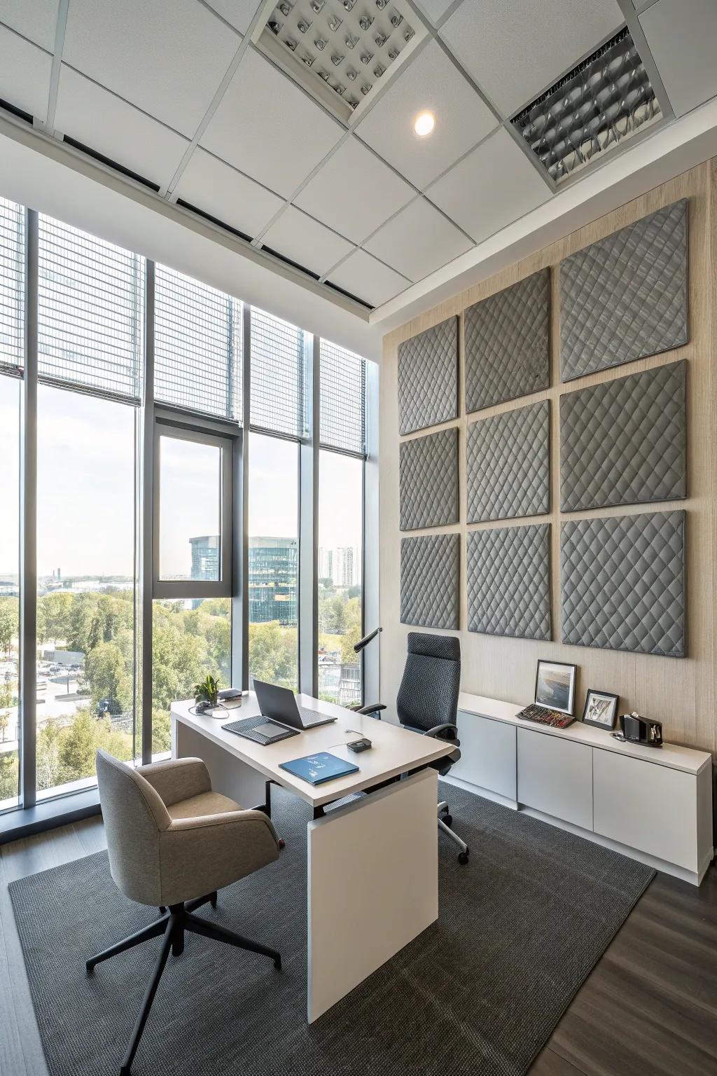 Acoustic panels enhance sound quality and aesthetics.