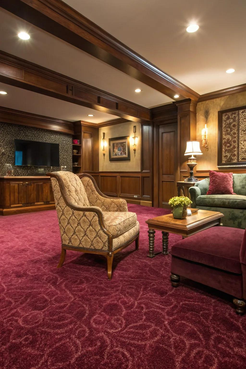 Velvet carpets add a luxurious and opulent touch.