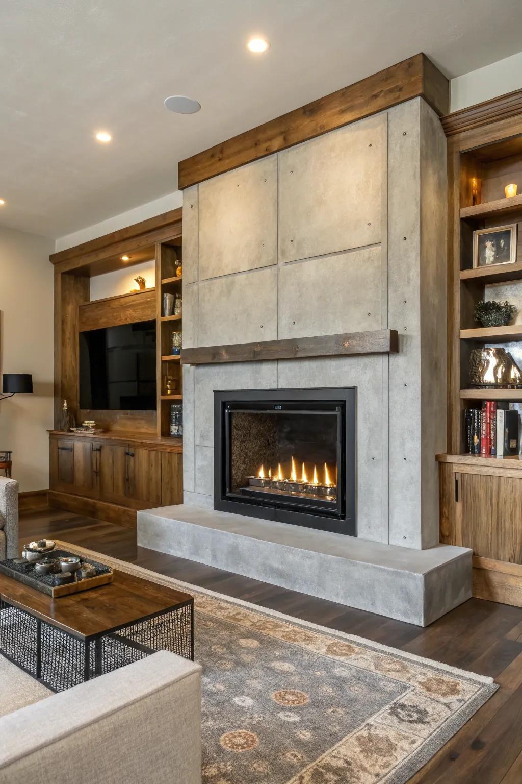 Concrete surrounds create a modern industrial aesthetic.