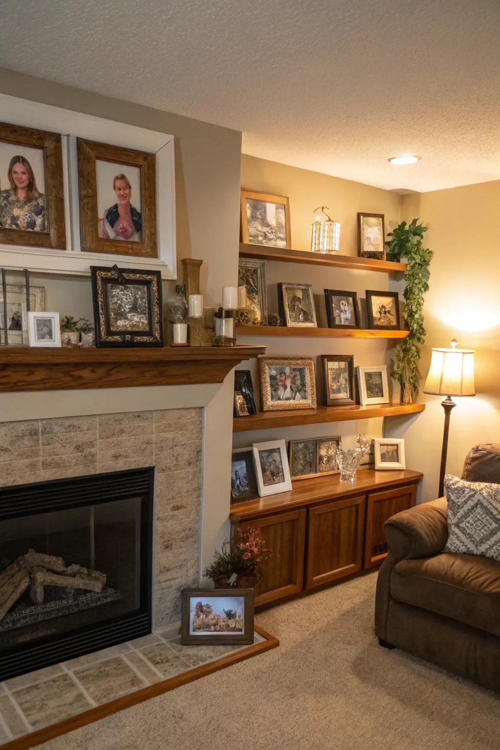 A personal gallery with family photos adds warmth.