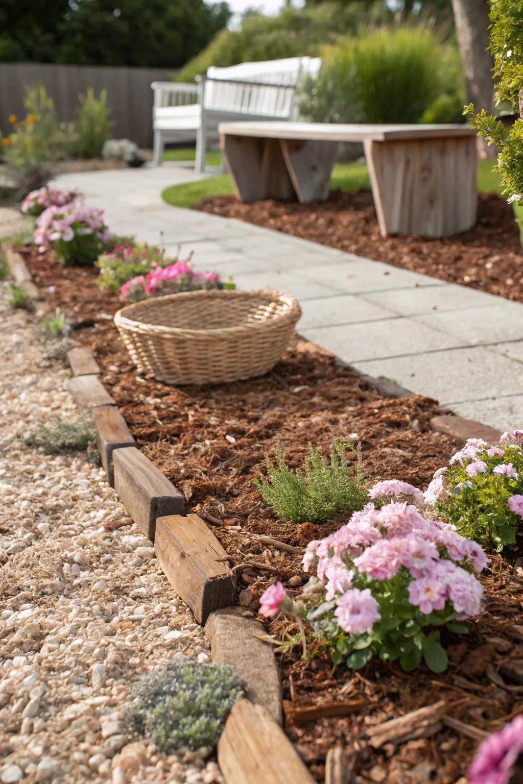 Enhance your garden's charm and health with perfectly layered mulch. 🌿✨ #GardenBeauty #ScandiBoho