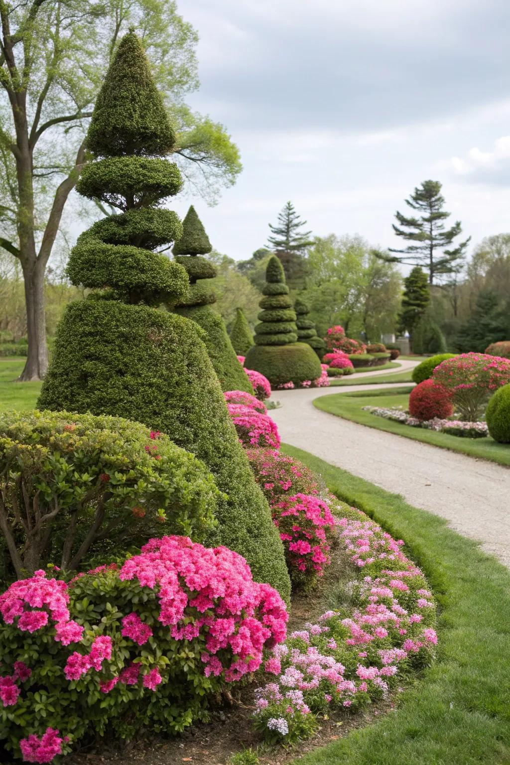 Add artistry with flowering bush art in your garden.
