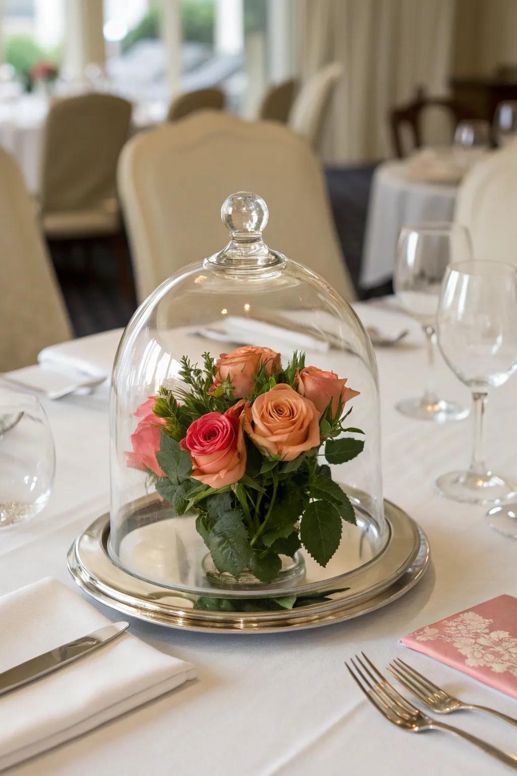 Preserve beauty and freshness with a glass cloche flower display.