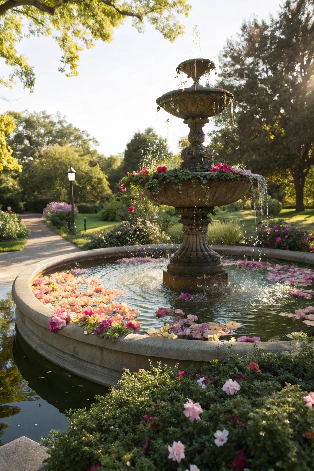 Enchant your guests with a fountain adorned with floating flowers.
