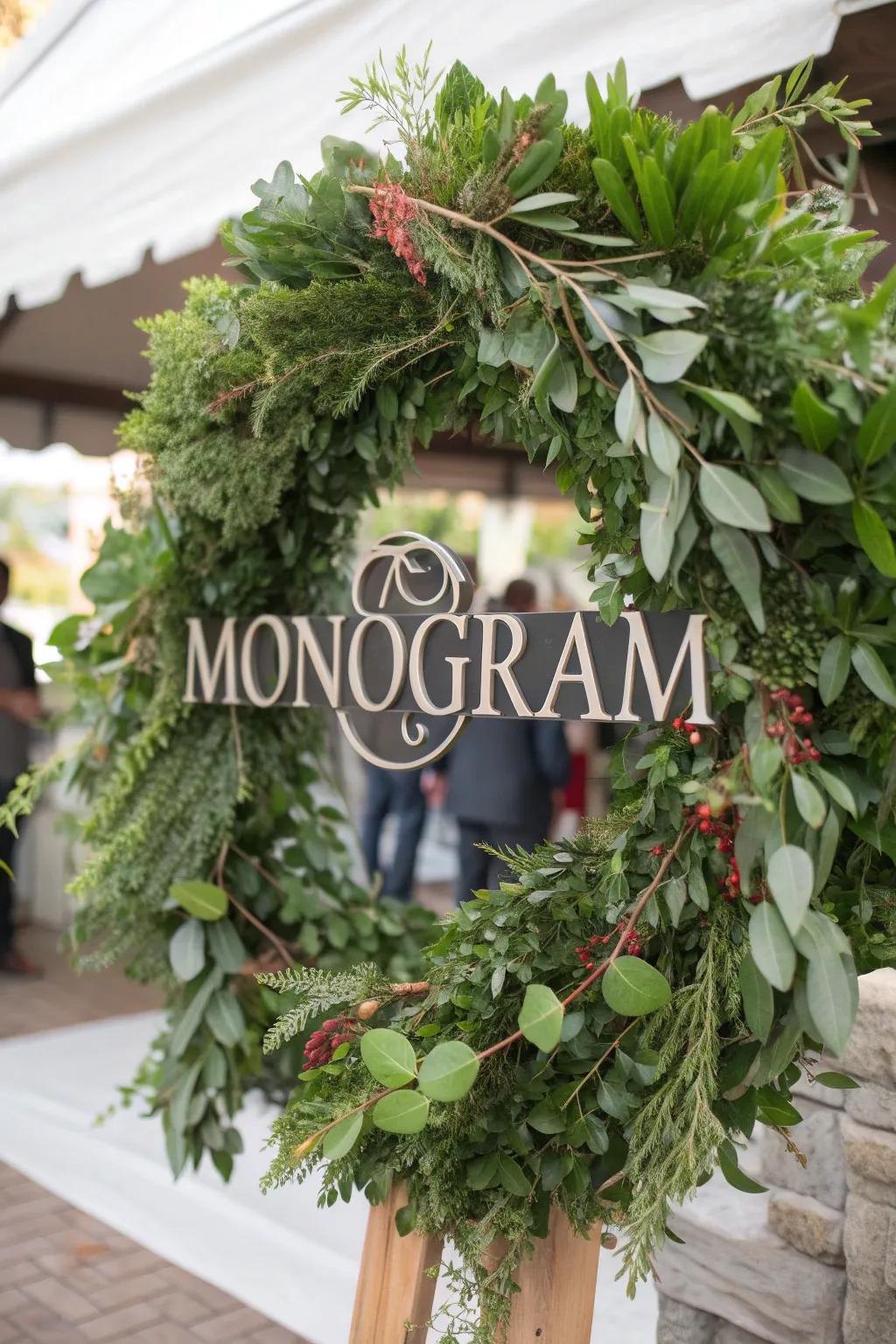 A monogram wreath injecting a personalized statement to your front door.