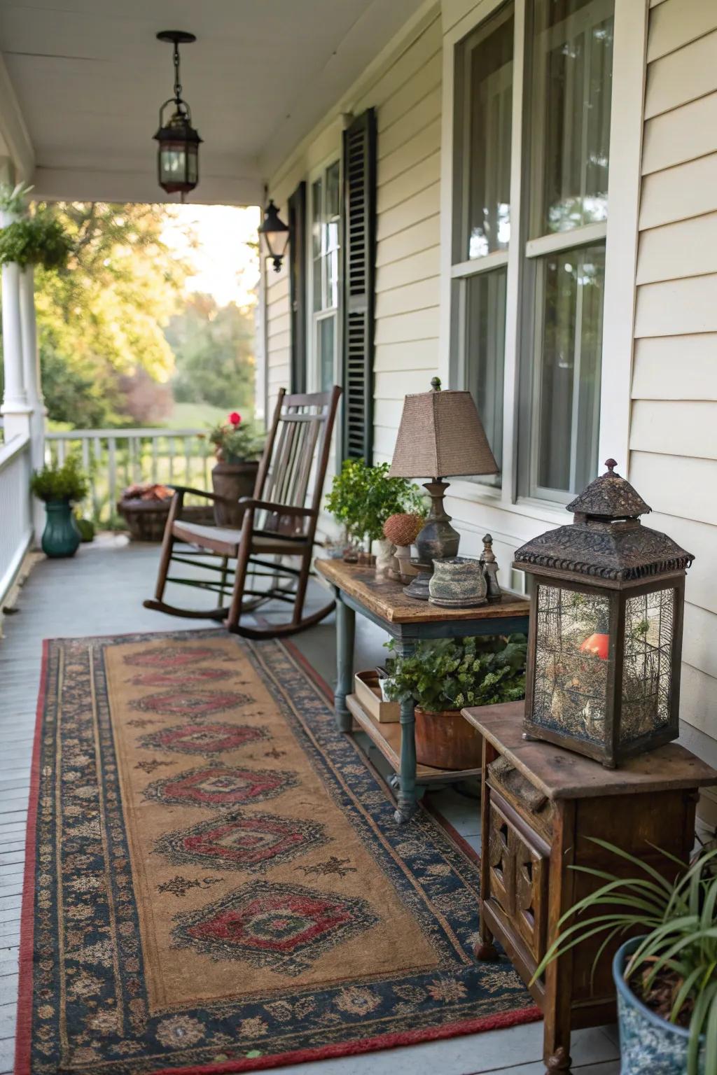 Vintage carpets bring unique character to your porch.