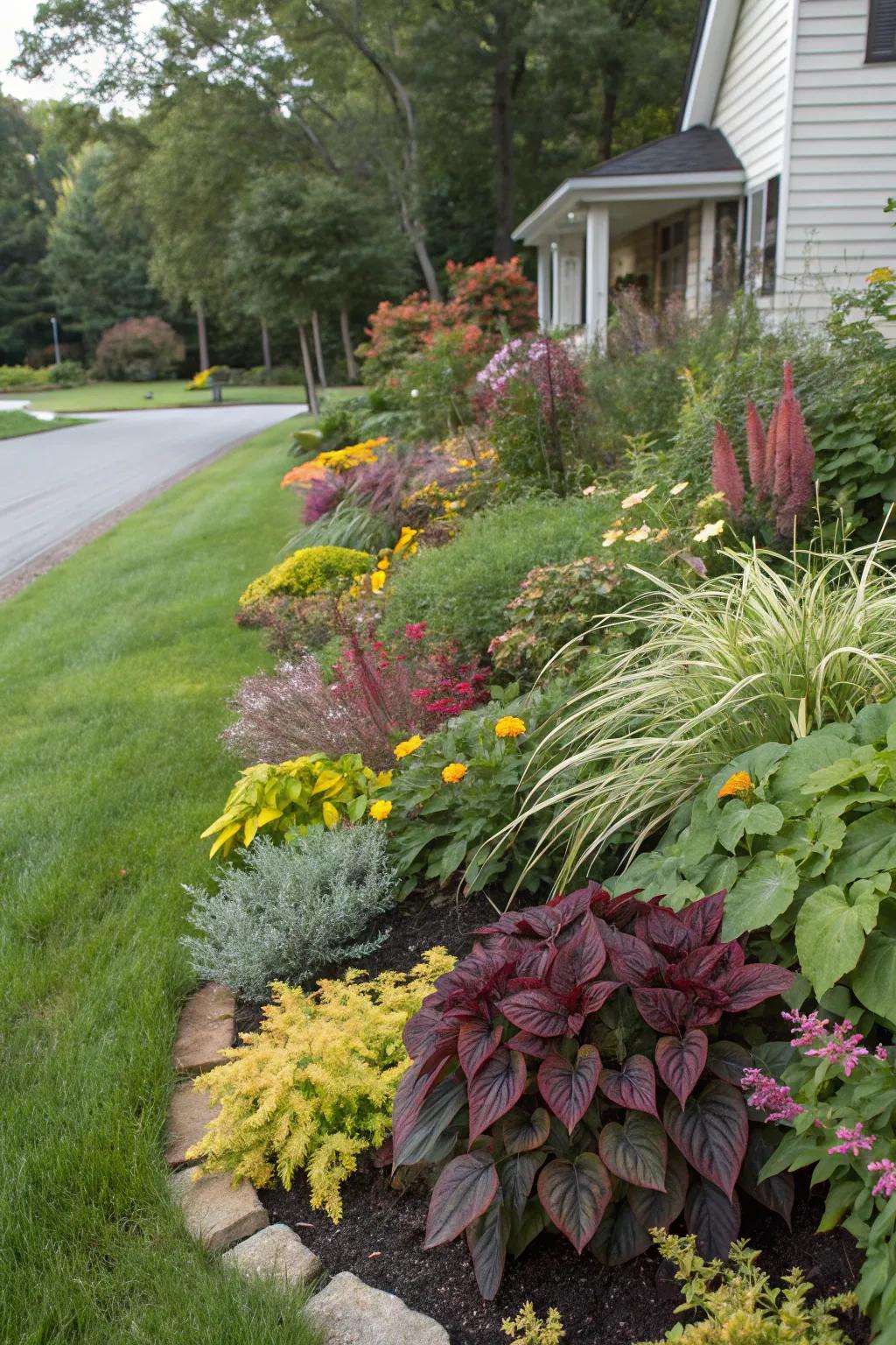 Colorful foliage adds vibrancy to your berm.