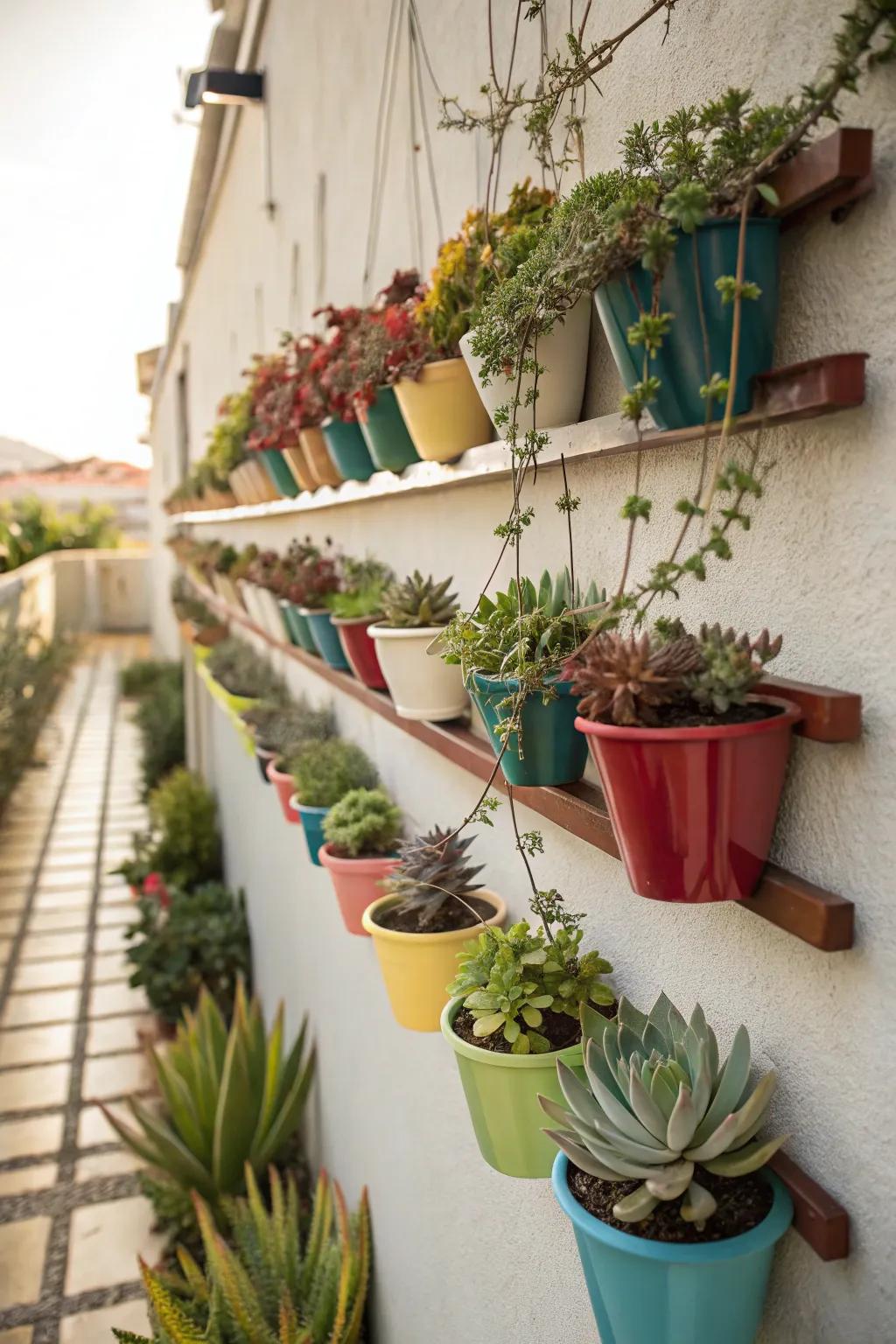 Vertical decorations maximize gardening capacity.